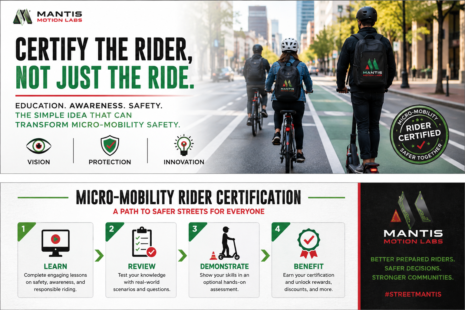 Micro-Mobility Rider Certification education and safety concept