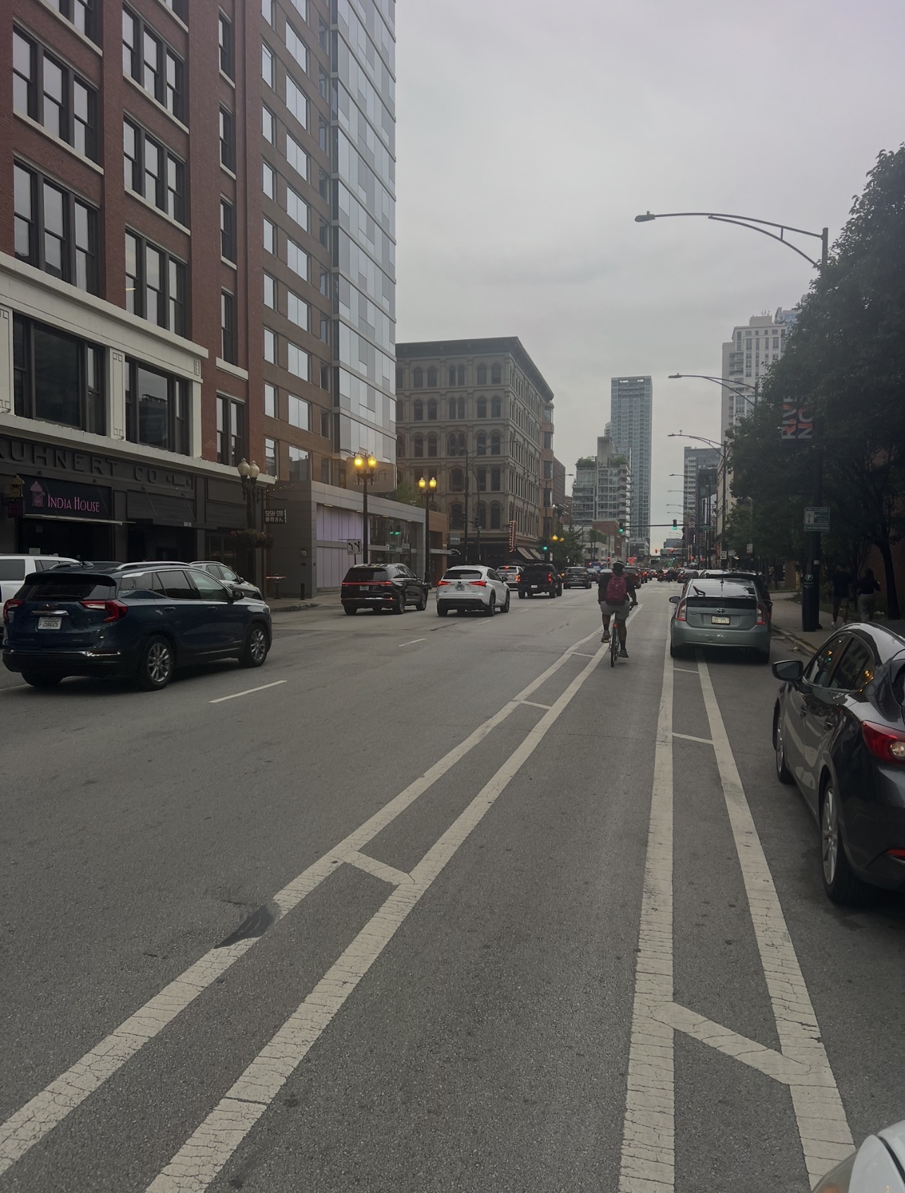 A Chicago rider traveling through a downtown bike lane