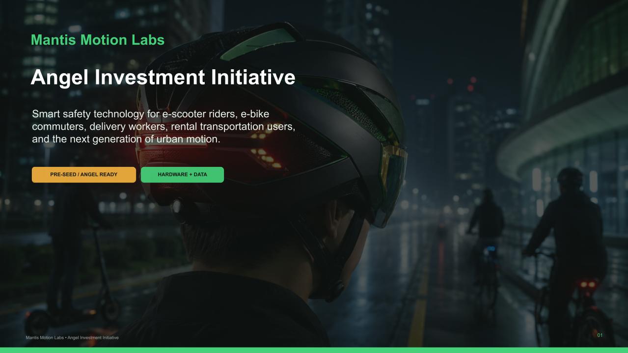 Mantis Motion Labs Angel Investment Initiative presentation cover
